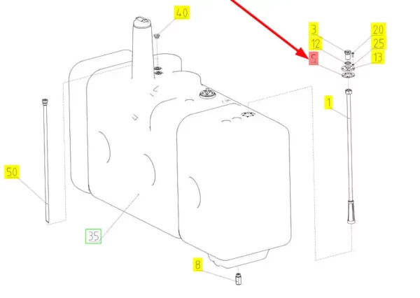Oryginalna uszczelka wskaźnika paliwa o numerze katalogowym 100033253, stosowana w kombajnach zbożowych marki Rostselmash- schemat.