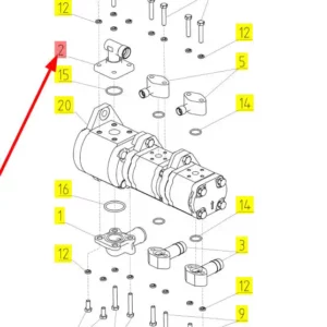 Oryginalny kołnierz pompy hydraulicznej o numerze katalogowym 100034235, stosowany w kombajnach zbożowych marki Rostselmash schemat.