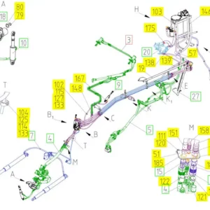 Oryginalna widelec zawieszenia przenośnika łańcuchowego o numerze katalogowym 100034926, stosowana w kombajanch zbożowych marki Rostselmash schemat.
