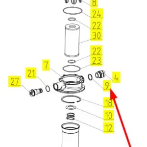 Oryginalny pierścień oring o numerze katalogowym 100034967, stosowany w kombajnach zbożowych marki Rostselmash schemat.