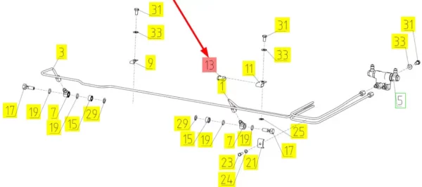 Oryginalna uszczelka izolacyjna mocowania przewodów hamulcowych o numerze katalogowym 100035025, stosowana w kombajnach zbożowych marki Rostselmash- schemat.