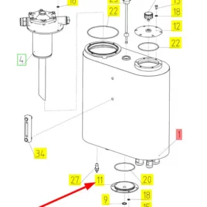 Oryginalny korek zbiornika oleju hydraulicznego o numerze katalogowym 100035122, stosowany w kombajnach zbożowych marki Rostselmash schemat.