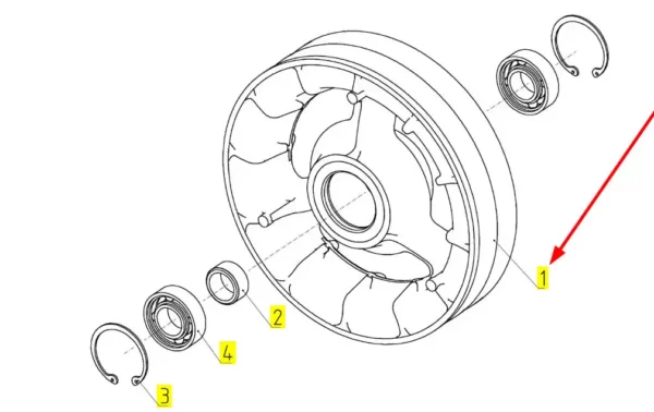 Oryginalne koło pasowe aluminiowe napinacza o numerze katalogowym 100035332, stosowane w kombajnach zbożowych marki Rostselmash. schemat