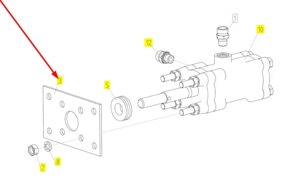 Oryginalna płyta mocująca silnika hydraulicznego o numerze katalogowym 100037576, stosowana w kombajnach zbożowych marki Rostselmash schemat.