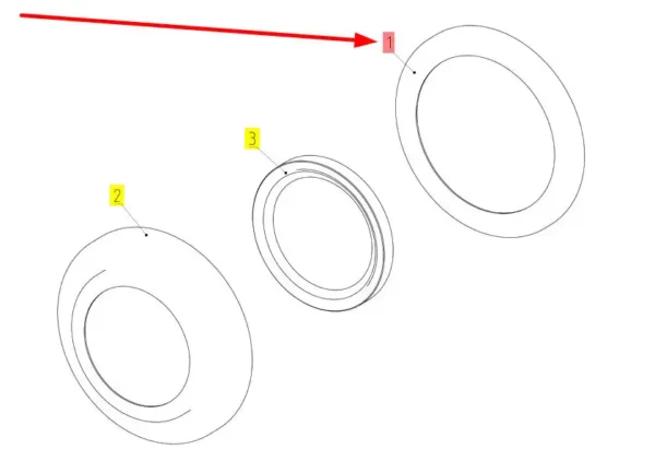 Oryginalny pierścień oporowy o numerze katalogowym 100049091, stosowany w kombajnach zbożowych marki Rostselmash schemat