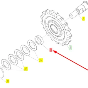 Oryginalna tuleja koła zębatego o numerze katalogowym 100063388, stosowana w kombajnach zbożowych marki Rostselmash schemat.