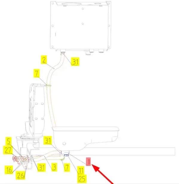 Oryginalny przewód hydrauliczny o numerze katalogowym 100065003, stosowany w kombajanch zbożowych marki Rostselmash- schemat.