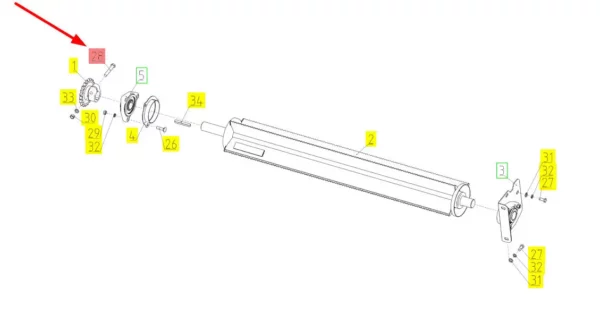 Oryginalna śruba z łbem 6-kątnym, niepełny gwint M12 x 70 x 30 o numerze 100094557, stosowana w kombjnach zbożowych marki Rostselmash schemat