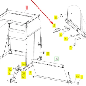 Oryginalny element mocujący o numerze katalogowym 100147289, stosowany w kombajnach zbożowych marki Rostselmash schemat.