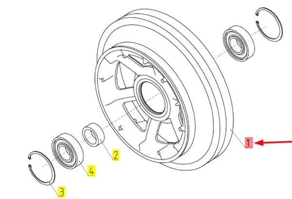 Oryginalne koło pasowe aluminiowe o numerze katalogowym 100150515, stosowane w kombajnach zbożowych marki Rostselmash- schemat.