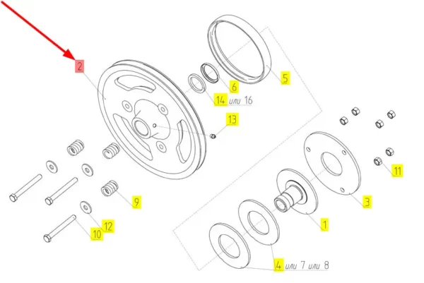 Oryginalne koło pasowe podajnika kłosowego o numerze katalogowym 100172055, stosowane w kombajnach zbożowych marki Rostselmash schemat.