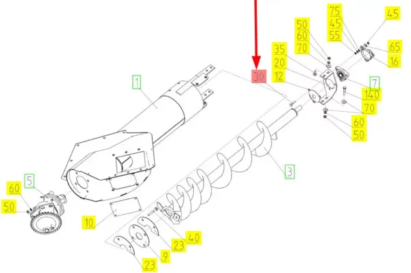 Oryginalna śruba M8 x 45 o numerze katalogowym 100181771, stosowana w kombajanch zbożowych marki Rostselmash- schemat.