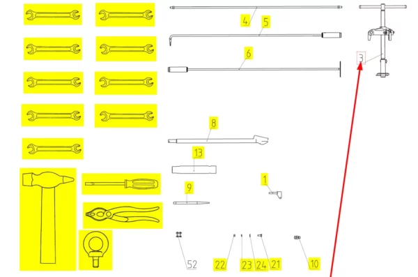 Oryginalne narzędzie do wariatora bębna o numerze katalogowym 100184322, stosowane w kombajnach zbożowych marki Rostselmash schemat.