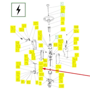 Oryginalne widełki mocowania siłownika regulacji kierownicy o numerze katalogowym 100210646, stosowane w kombajnach zbożowych marki Rostselmash schemat.