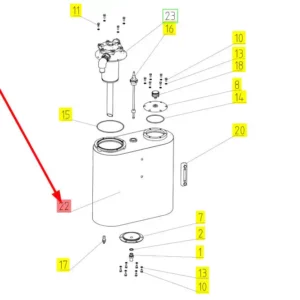 Oryginalny zbiornik oleju hydraulicznego o numerze katalogowym 100222452, stosowany w kombajnach zbożowych marki Rostselmash schemat.