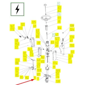 Oryginalny pedał regulacji położenia kierownicy o numerze katalogowym 100232126, stosowany w kombajnach zbożowych marki Rostselmash schemat.