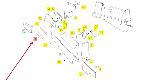 Oryginalny element prawej osłony poszycia o numerze katalogowym 100246603, stosowany w kombajnach zbożowych marki Rostselmash schemat.