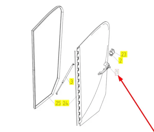 Oryginalne drzwi lewe o numerze katalogowym 100246795, stosowane w kombajnach zbożowych marki Rostselmash schemat.