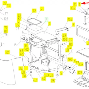 Oryginalny zaczep zamka drzwi kabiny o numerze katalogowym 100255157, stosowany w kombajnach zbożowych marki Rostselmash schemat.