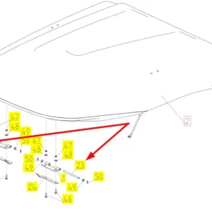 Oryginalny sworzeń zawiasu dachu kabiny o numerze katalogowym 100261121. stosowany w kombajnach zbożowych marki Rostselmash schemat.
