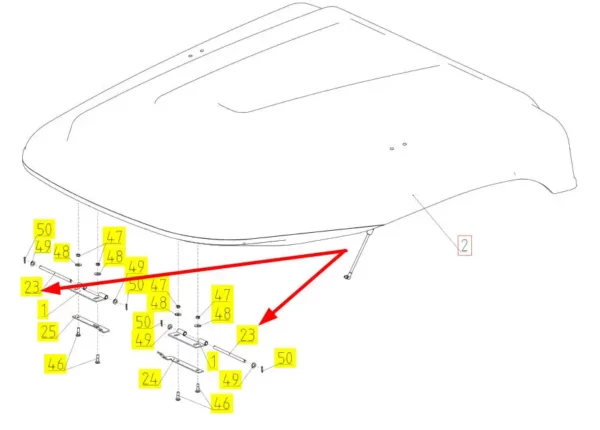 Oryginalny sworzeń zawiasu dachu kabiny o numerze katalogowym 100261121. stosowany w kombajnach zbożowych marki Rostselmash schemat.