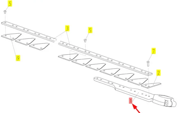 Oryginalna główka kosy o numerze katalogowym 100278526, stosowana w kombajnach zbożowych marki Rostselmash- schemat.