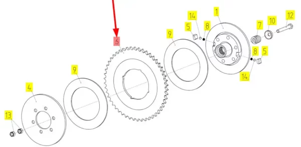 Oryginalne koło zębate 50z o numerze katalogowym 100320163, stosowane w hederach marki Rostselmash schemat.