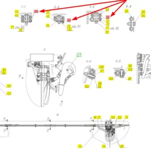 Oryginalne mocowanie złącza hydraulicznego o numerze katalogowym 100322289 stosowane w hederach zbożowych marki Rostselmash. Schemat