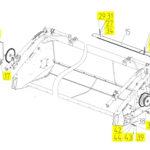 Oryginalna osłona tylnej ściany hederu o numerze katalogowym 100327560, stosowana w kombajnach zbożowych marki Rostselmash. Schemat