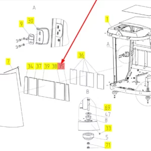 Oryginalna uszczelka kabiny o numerze katalogowym 100403819, stosowana w kombajnach zbożowych marki Rostselmash schemat.