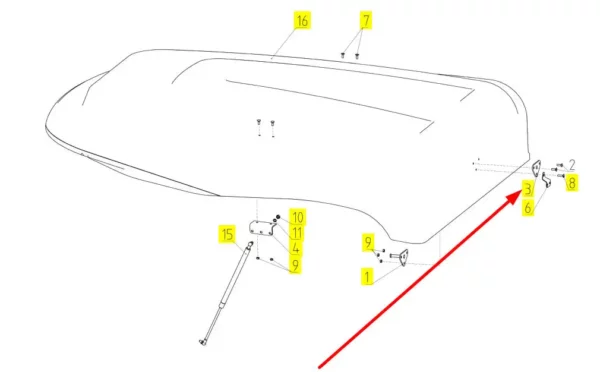 Oryginalna płytka mocowania dachu kabiny o numerze katalogowym 100414657, stosowana w kombajnach zbożowych marki Rostselmash schemat.