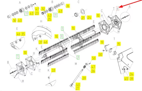 Oryginalna tarcza motowideł o numerze katalogowym 100422907, stosowana w hederach zbożowych marki Rostselmash schemat