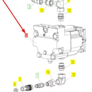 Oryginalny silnik hydrauliczny o numerze katalogowym 100437362, stosowany w kombajnach zbożowych marki Rostselmash schemat.