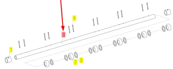 Oryginalny wałek przenośnika pochyłego o numerze katalogowym 100465772, stosowany w kombajnach zbożowych marki Rostselmash- schemat.