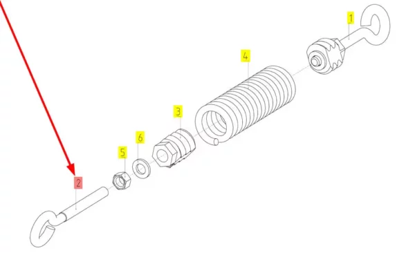 Oryginalny hak mocujący sprężyny o numerze katalogowym 100509303, stosowany w kombajnach zbożowych marki Rostselmash schemat.