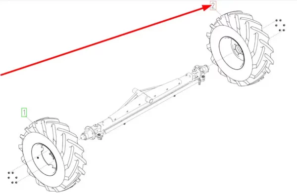 Oryginalne koło tylne o numerze katalogowym 100511142, stosowane w kombajnach zbożowych marki Rostselmash. schemat
