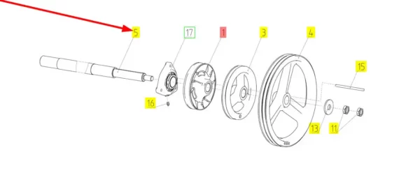 Oryginalny wałek napędu koła pasowego o numerze katalogowym 100513385, stosowany w kombajnach zbożowych marki Rostselmash schemat.