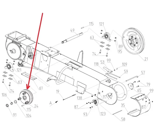 Oryginalne koło pasowe ze  sprzęgłem o numerze katalogowym 100519915, stosowane w kombajnach zbożowych marki Rostselmash. schemat