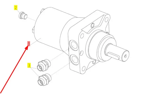 Oryginalny silnik hydrauliczny o numerze katalogowym 100520406, stosowany w kombajnach zbożowych marki Rostselmash schemat