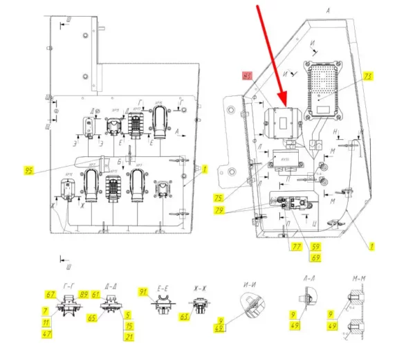 Oryginalny transformator napięcia o numerze katalogowym 100526462, stosowany w kombajnach zbożowych marki Rostsemash. schemat