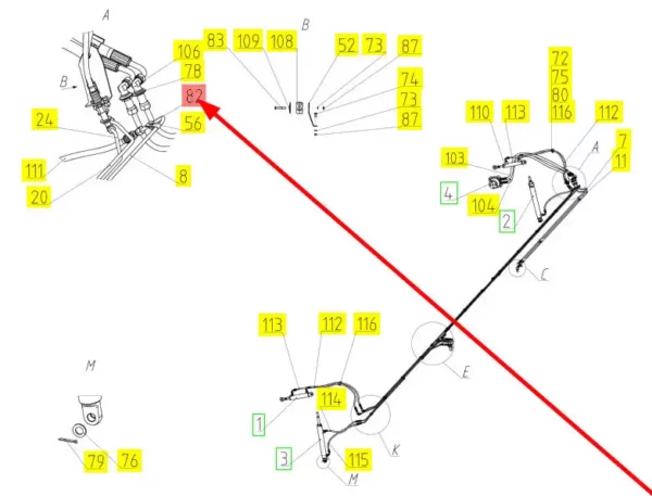 Oryginalna śruba M6 x 40 o numerze katalogowym 100533288, stosowana w kombajnach oraz hederach zbożowych marki Rostselmash schemat