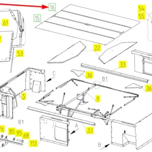 Oryginalna pokrywa zbiornika ziarna o numerze katalogowym 100538385, stosowana w kombajnach zbożowych marki Rostselmash schemat.