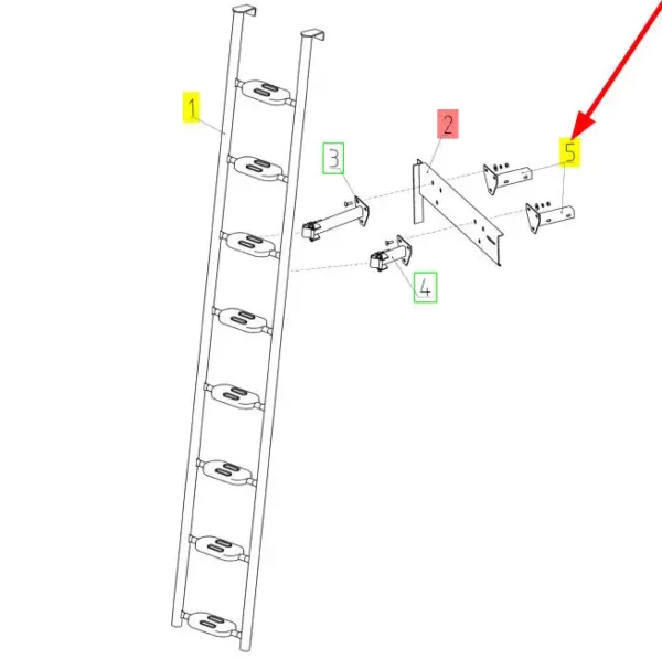 Oryginalne mocowanie drabinki o numerze katalogowym 100538460, stosowane w kombajnach zbożowych marki Rostselmash schemat.