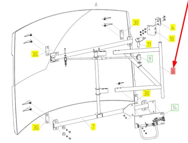 Oryginalny wspornik o numerze katalogowym 100540147, stosowany w kombajnach zbożowych marki Rostselmash. schemat