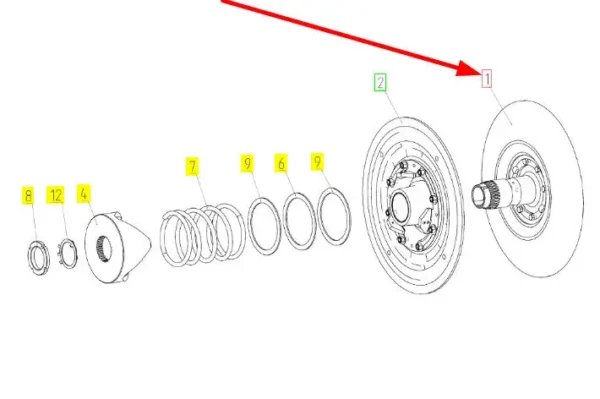 Oryginalny dysk wariatora o numerze katalogowym 100552527, stosowany w kombajnach zbożowych marki Rostselmash. schemat