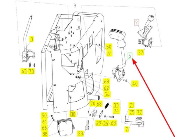 Oryginalna dźwignia joystick o numerze katalogowym 100552992, stosowana w kombajnach zbożowych marki Rostselmash schemat.