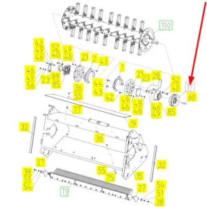 Oryginalne koło pasowe wielorowkowe o numerze katalogowym 100555020, stosowane w kombajnach zbożowych marki Rostselmash schemat.