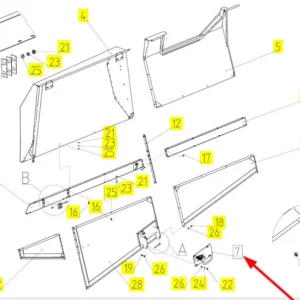 Oryginalny zamek osłony o numerze katalogowym 100555797, stosowany w kombajnach zbożowych marki Rostselmash. schemat