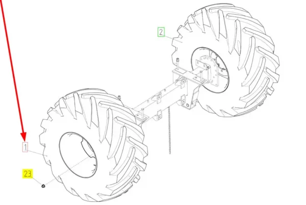 Oryginalne koło przednie o numerze katalogowym 100564917, stosowane w kombajnach zbożowych marki Rostselmash schemat.