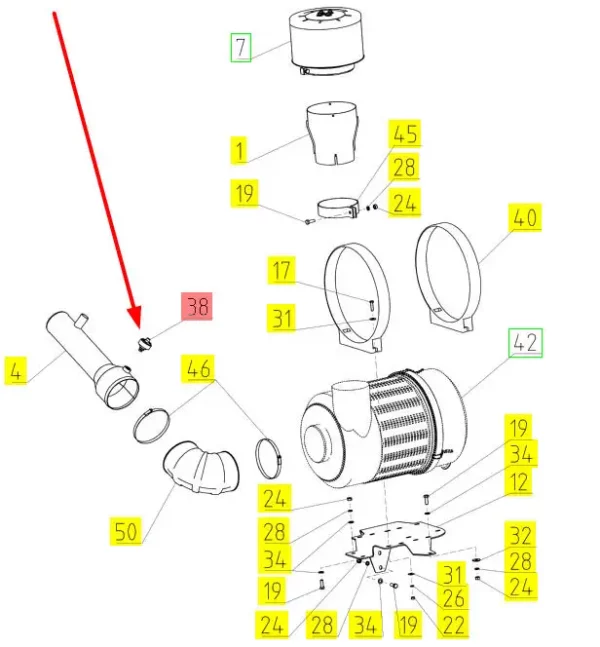 Oryginalny czujnik zapchania filtra powietrza o numerze katalogowym 100576487, stosowany w kombajnach zbożowych marki Rostselmash - schemat.